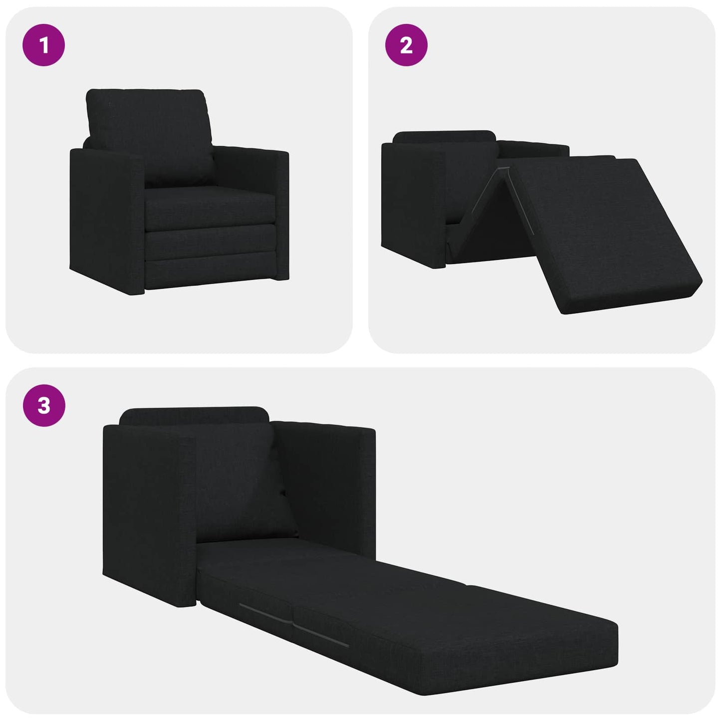 vidaXL Folding Sofa Bed Black 74 x 77 x 81 cm Fabric