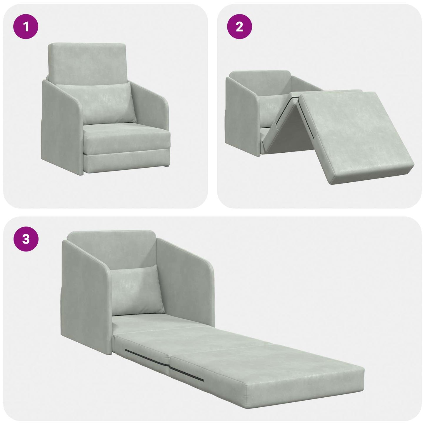 vidaXL Folding Sofa Bed Light Grey 65 x 80 x 83 cm Velvet