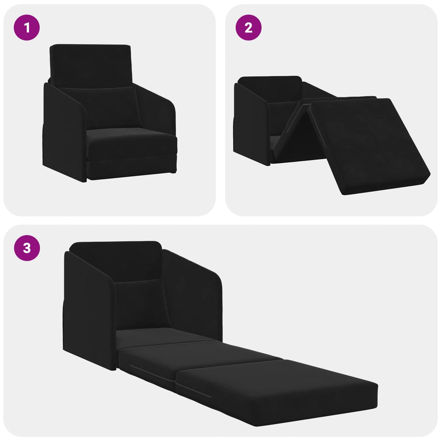 vidaXL Folding Sofa Bed Black 65 x 80 x 83 cm Velvet
