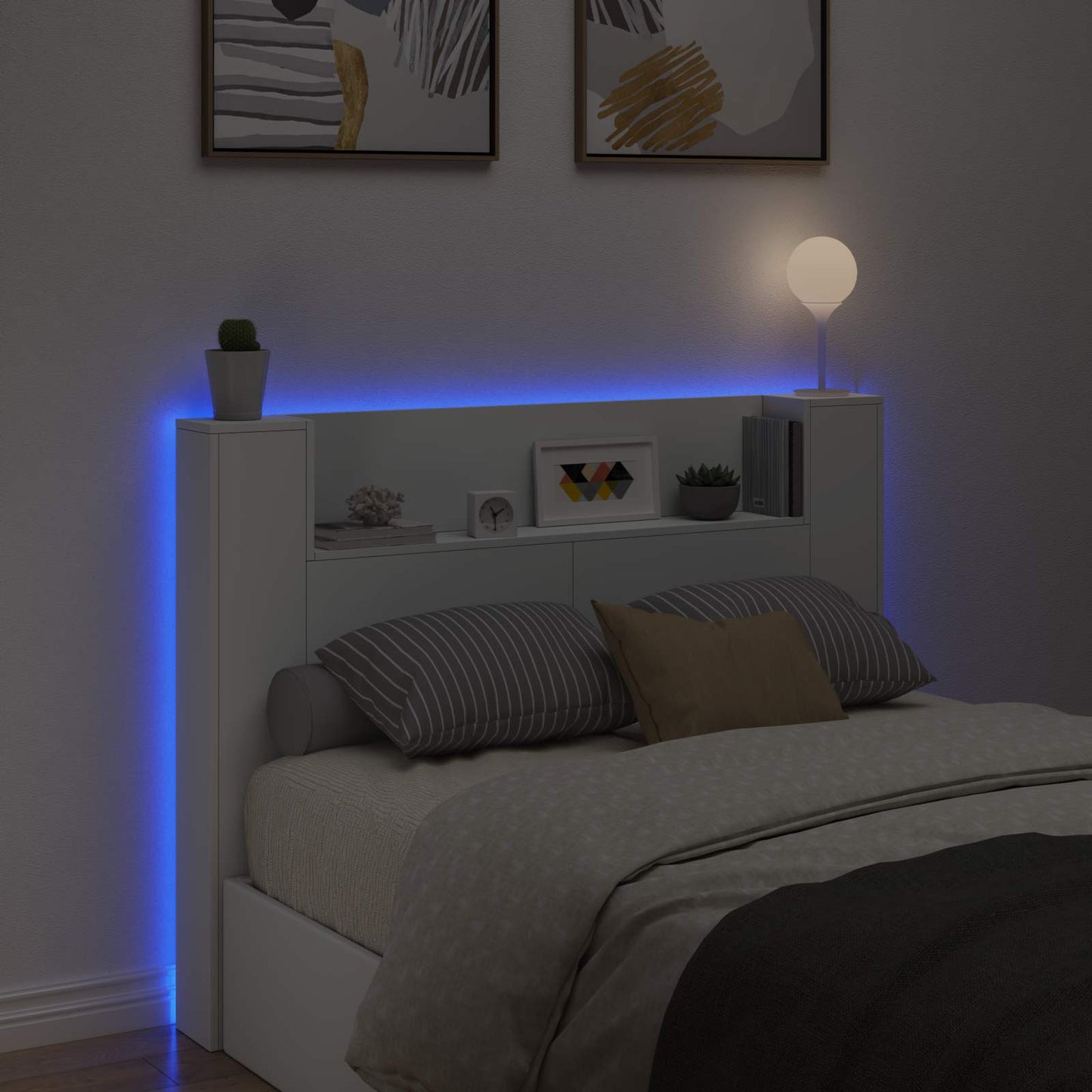 vidaXL Headboard Cabinet with LED White 140 x 16.5 x 103.5 cm