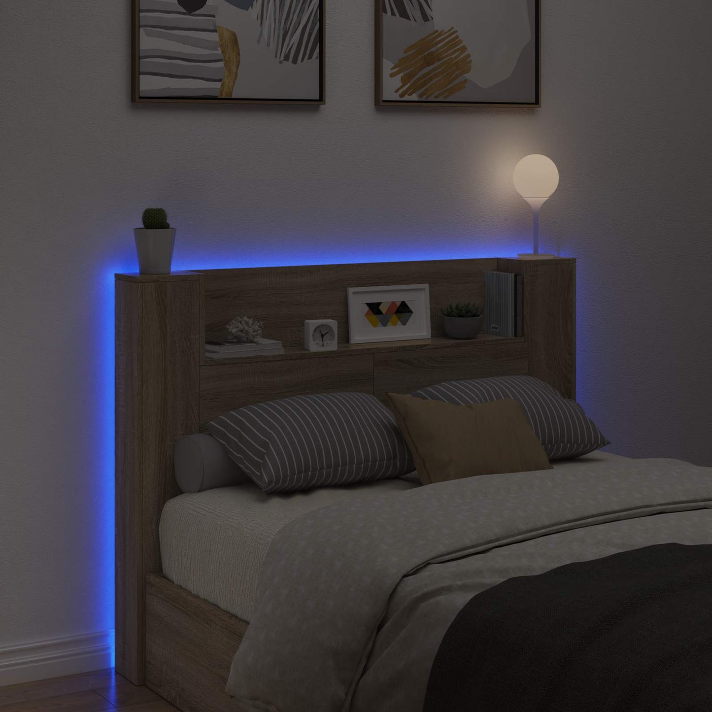 vidaXL Headboard Cabinet with LED Sonoma 140 x 16.5 x 103.5 cm