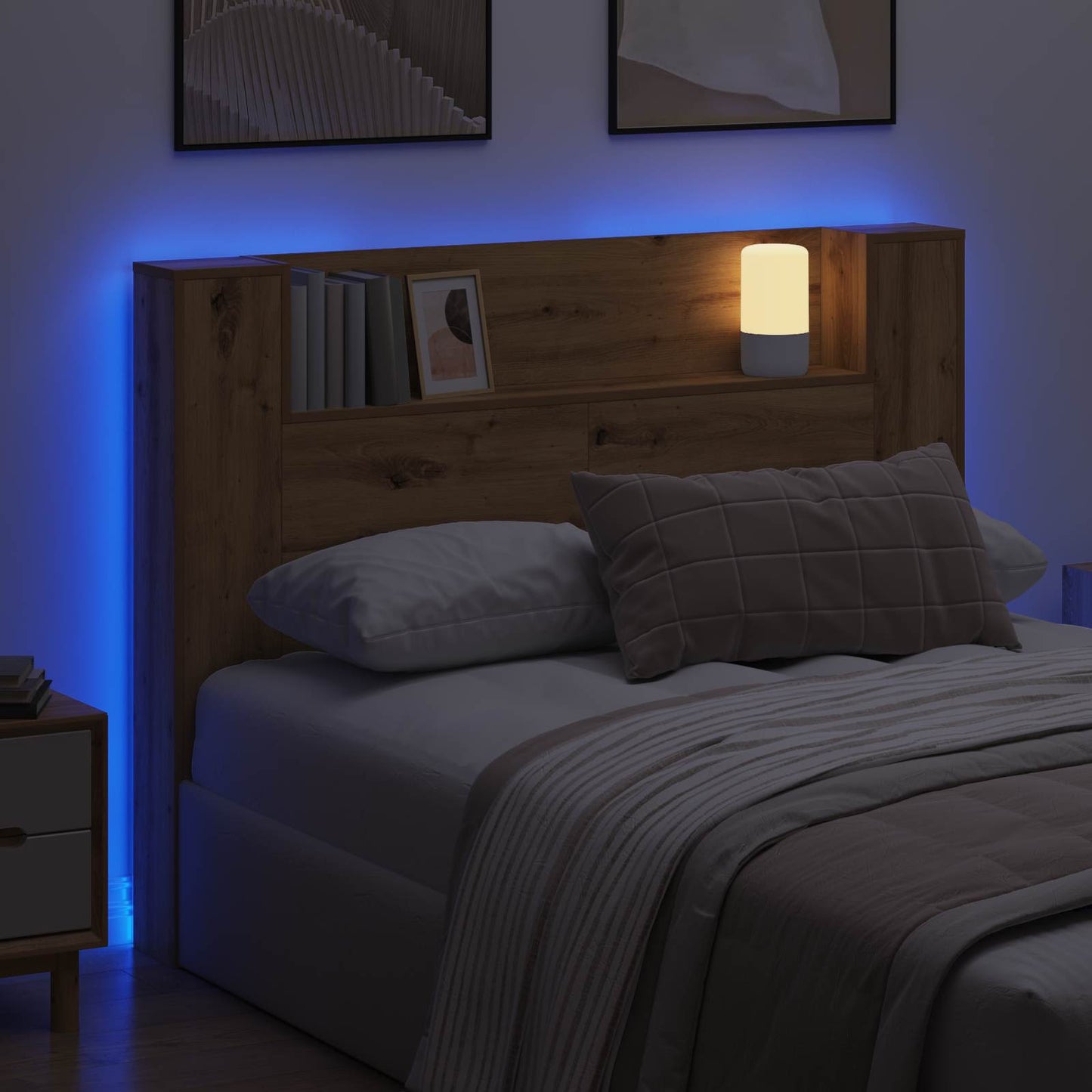 vidaXL Headboard Cabinet with LED Artisan Oak Engineered Wood