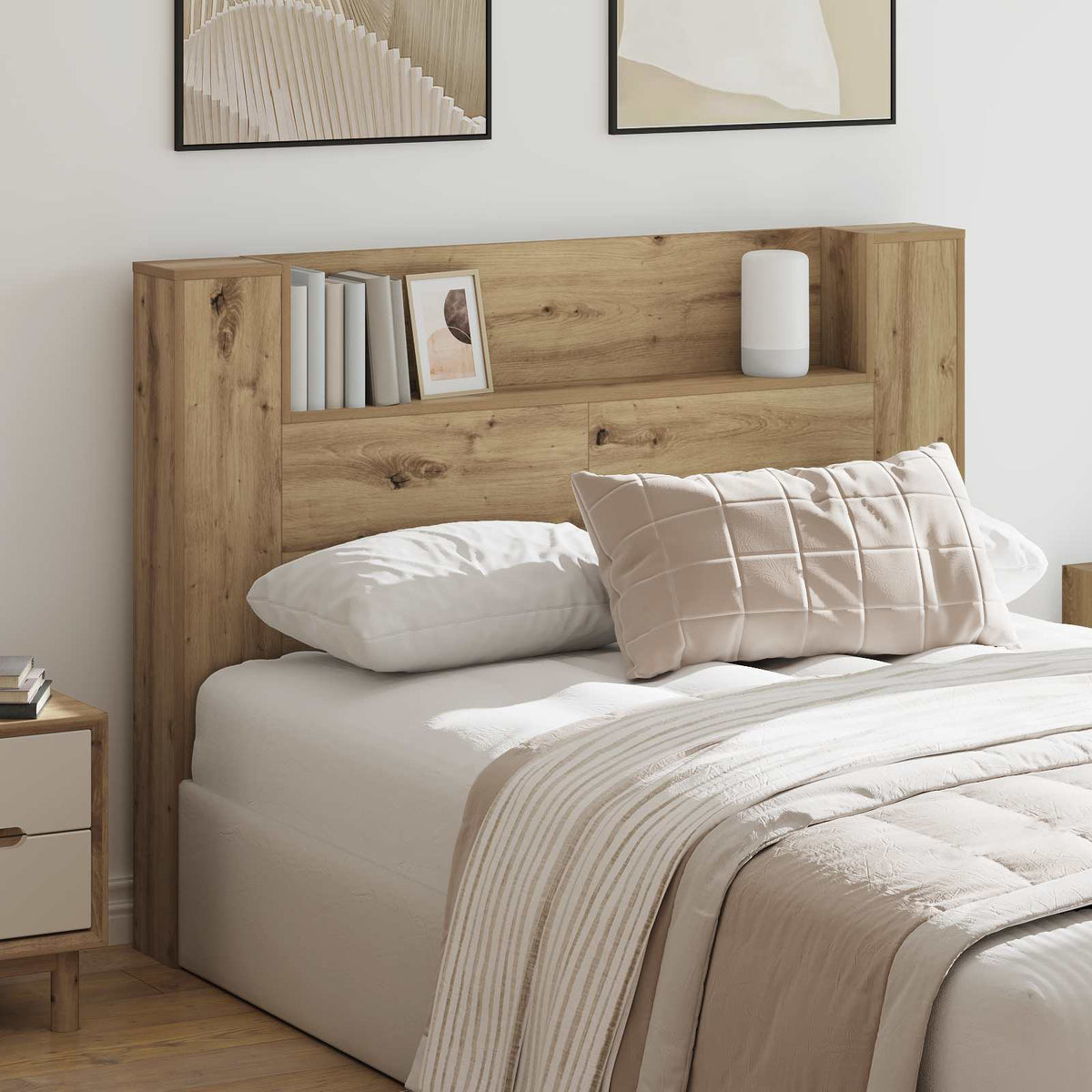 vidaXL Headboard Cabinet with LED Artisan Oak Engineered Wood