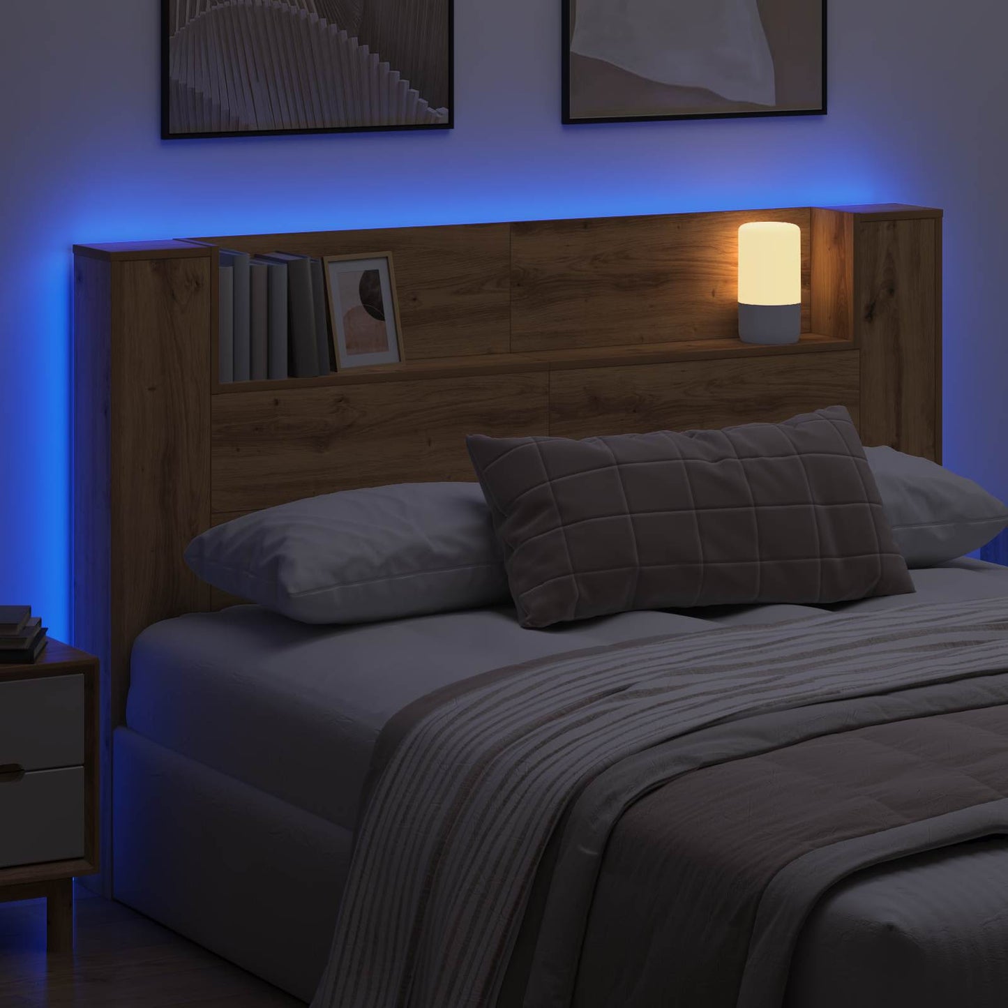 vidaXL Headboard Cabinet with LED Artisan Oak Engineered Wood