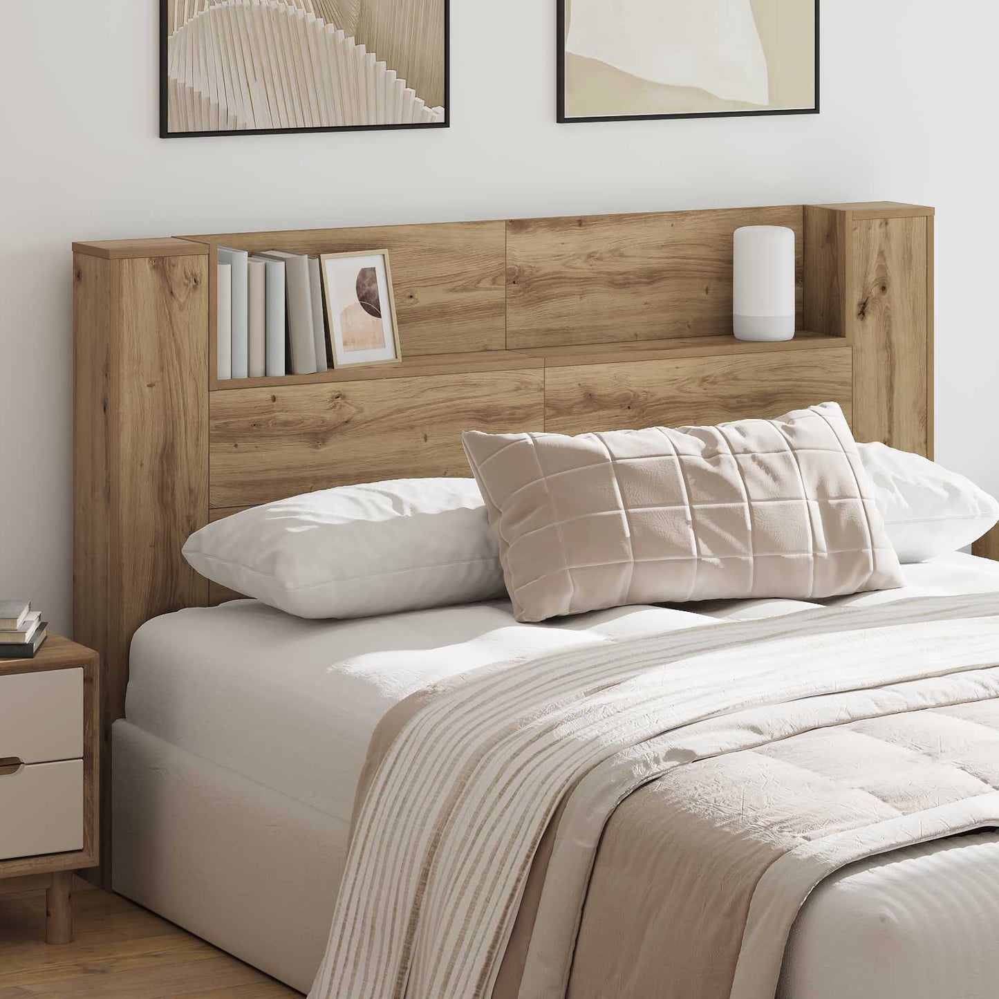 vidaXL Headboard Cabinet with LED Artisan Oak Engineered Wood