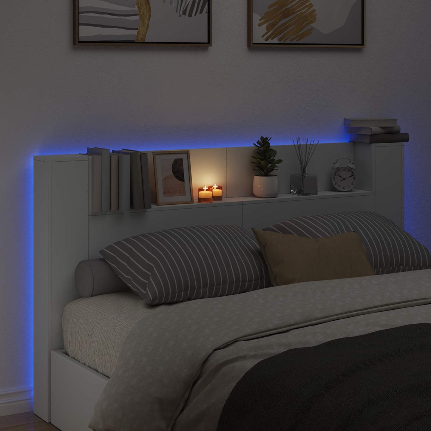 vidaXL Headboard Cabinet with LED White 180 x 16.5 x 103.5 cm