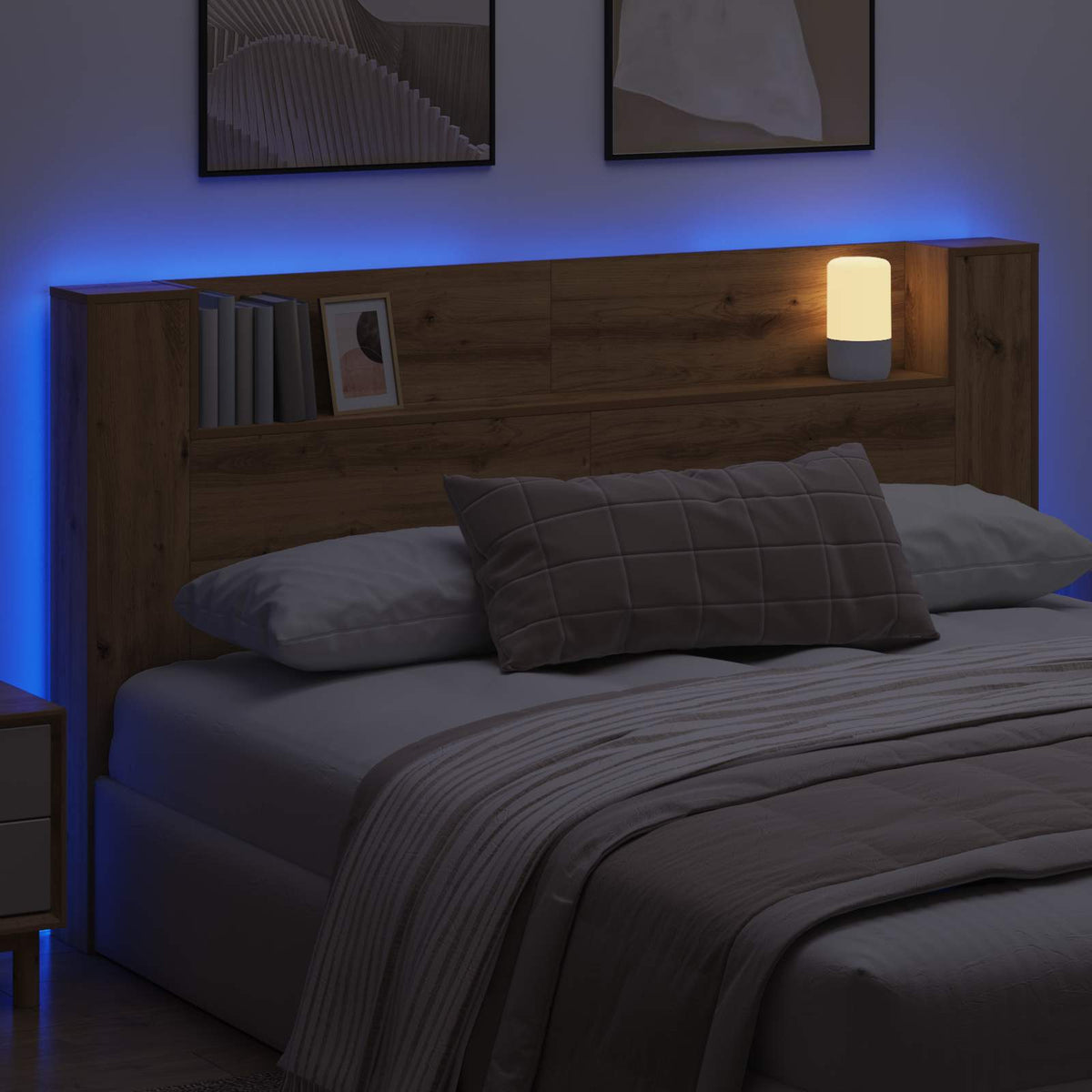 vidaXL Headboard Cabinet with LED Artisan Oak Engineered Wood