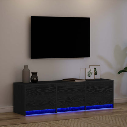 vidaXL TV Cabinet with LED Black Oak 140 x 34 x 40 cm Engineered Wood
