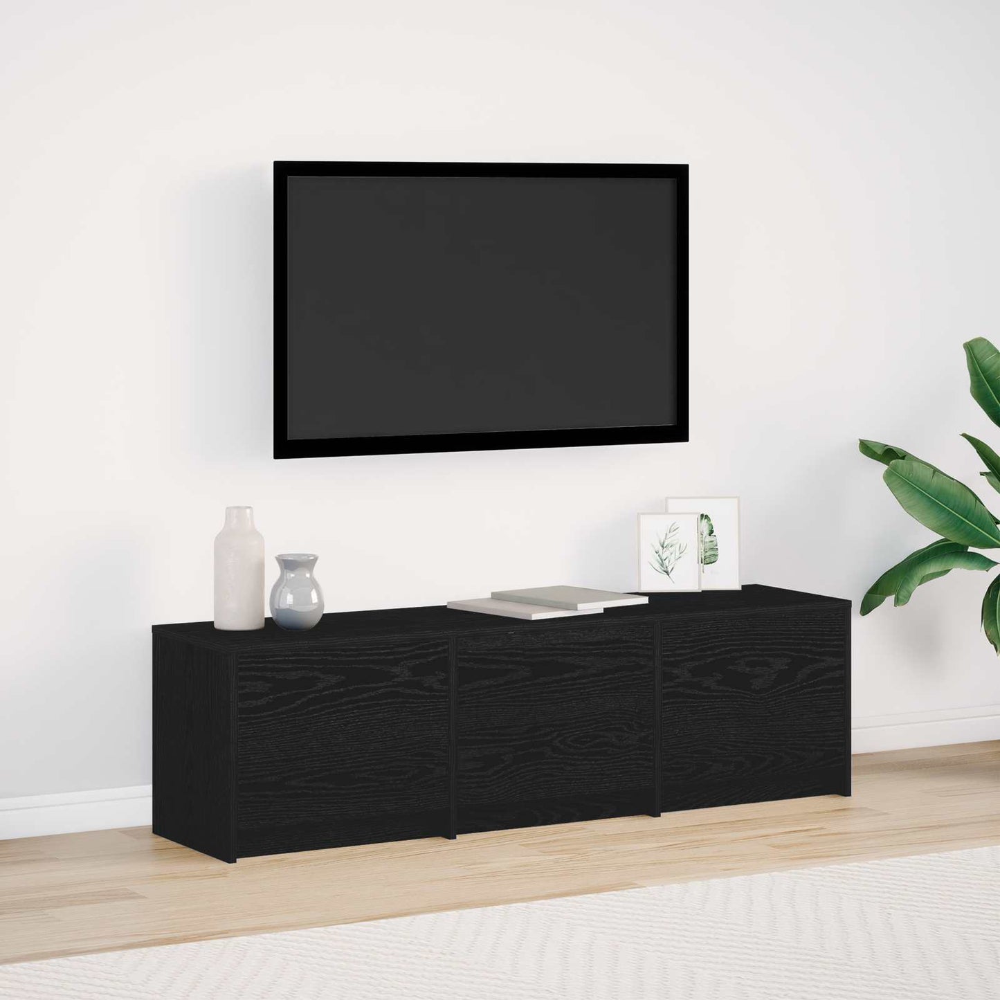 vidaXL TV Cabinet with LED Black Oak 140 x 34 x 40 cm Engineered Wood