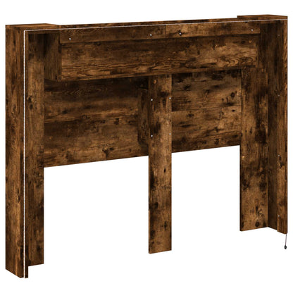 vidaXL Headboard Cabinet with LED Smoked Oak 140 x 16.5 x 103.5 cm