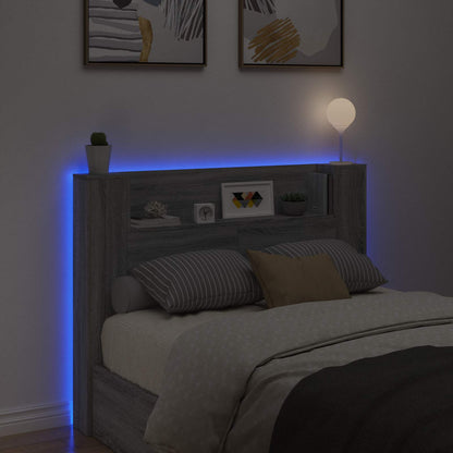 vidaXL Headboard Cabinet with LED Grey Sonoma 140 x 16.5 x 103.5 cm