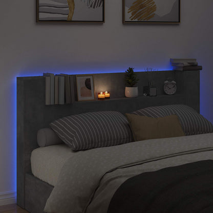 vidaXL Headboard Cabinet with LED Concrete 180 x 16.5 x 103.5 cm