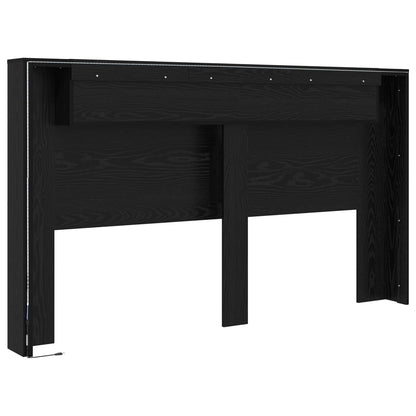 vidaXL Headboard Cabinet with LED Black Oak 180 x 16.5 x 103.5 cm