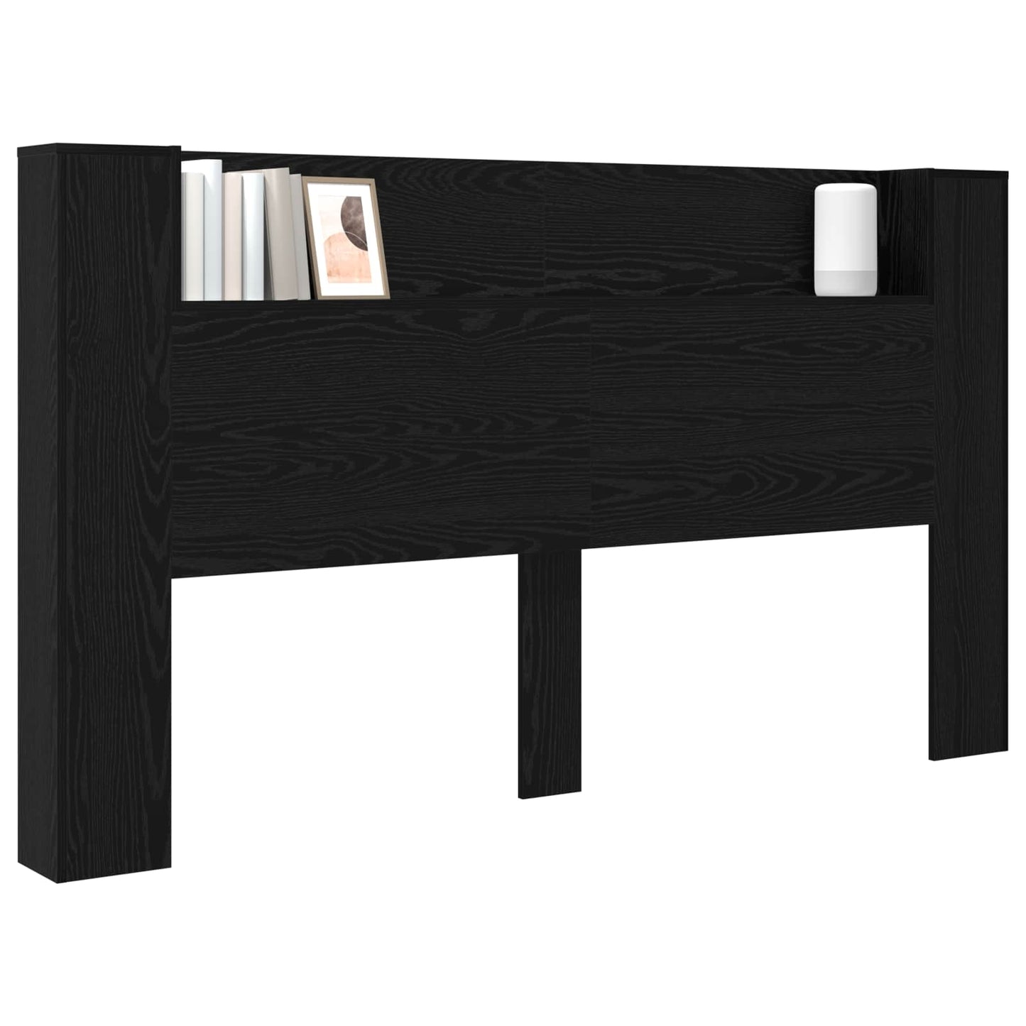 vidaXL Headboard Cabinet with LED Black Oak 180 x 16.5 x 103.5 cm