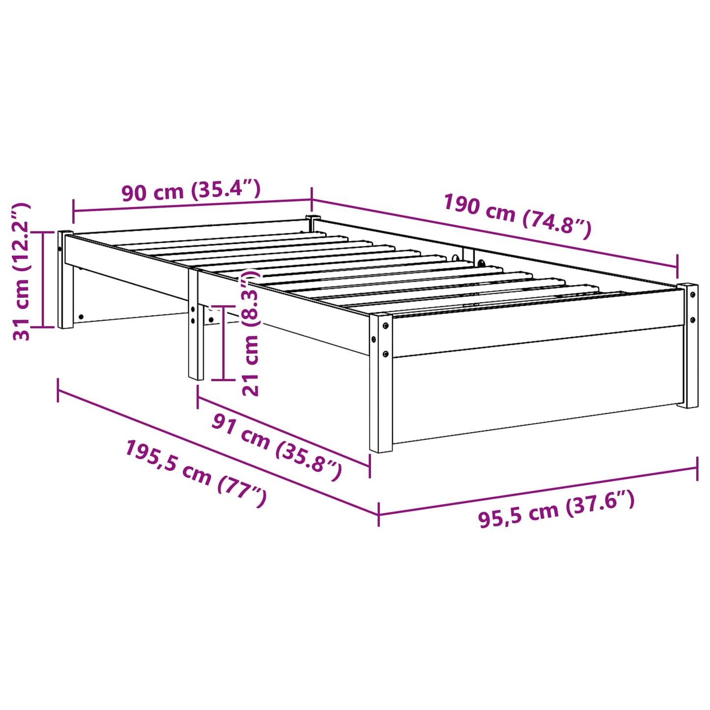 vidaXL Bed Frame Solid-Pine