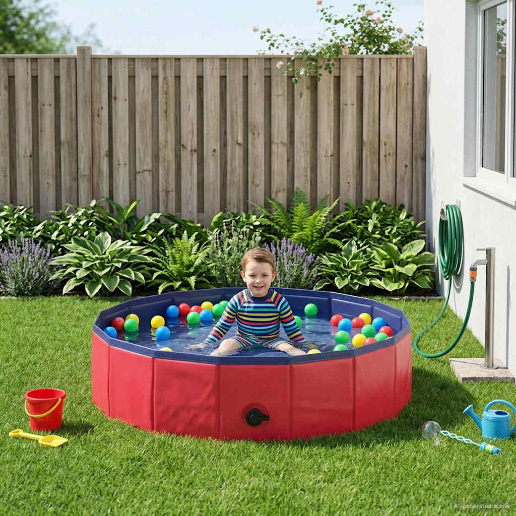 vidaXL Children Swimming Pool Folding Red Ø 80 x 20 cm
