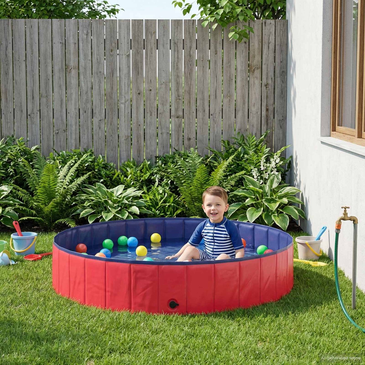 vidaXL Children Swimming Pool Folding Red and Blue Ø 160 x 30 cm