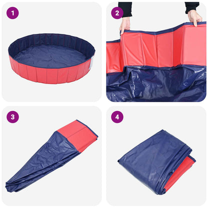 vidaXL Children Swimming Pool Folding Red Ø200 x 30 cm