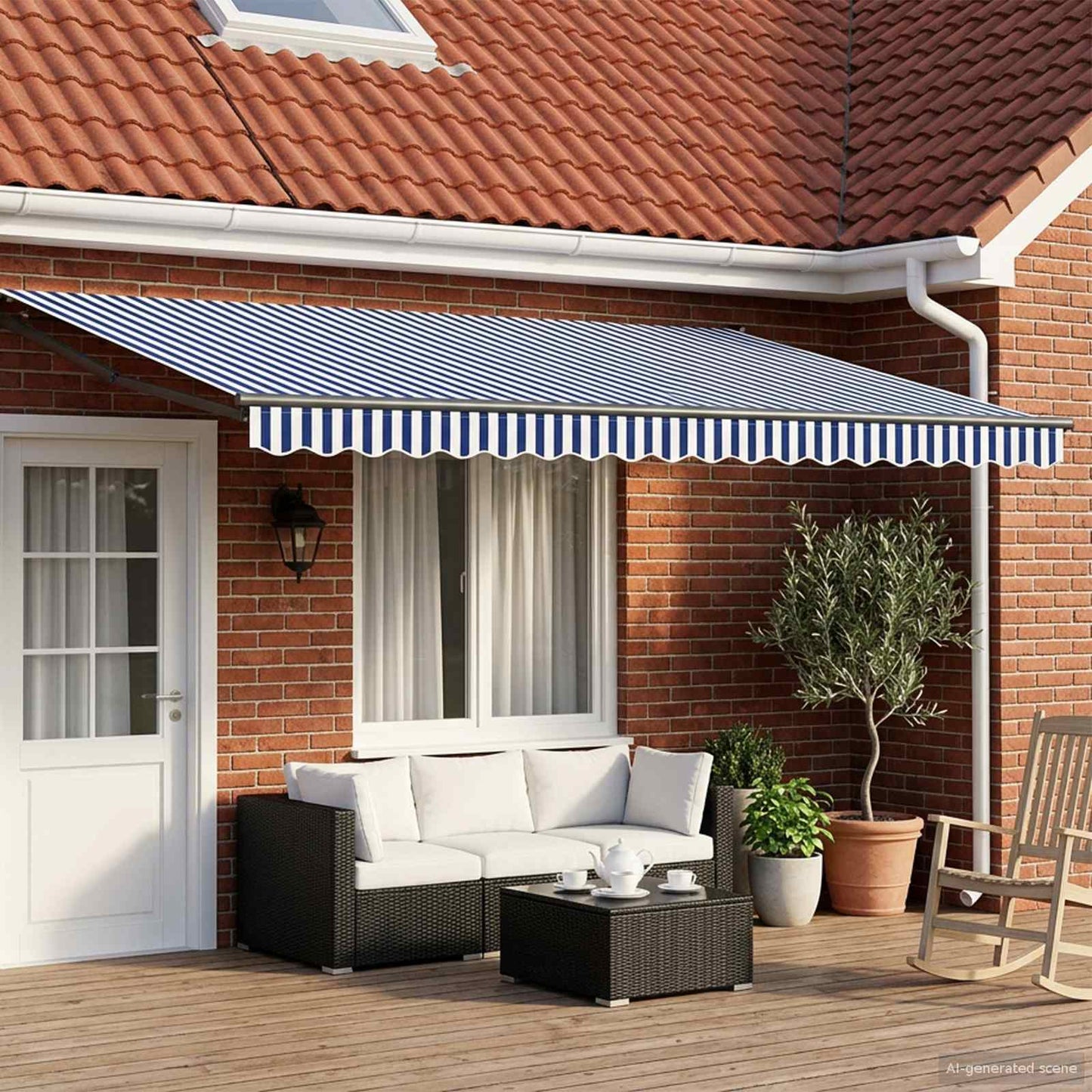 vidaXL Retractable Awning Blue and White 4 x 2 m