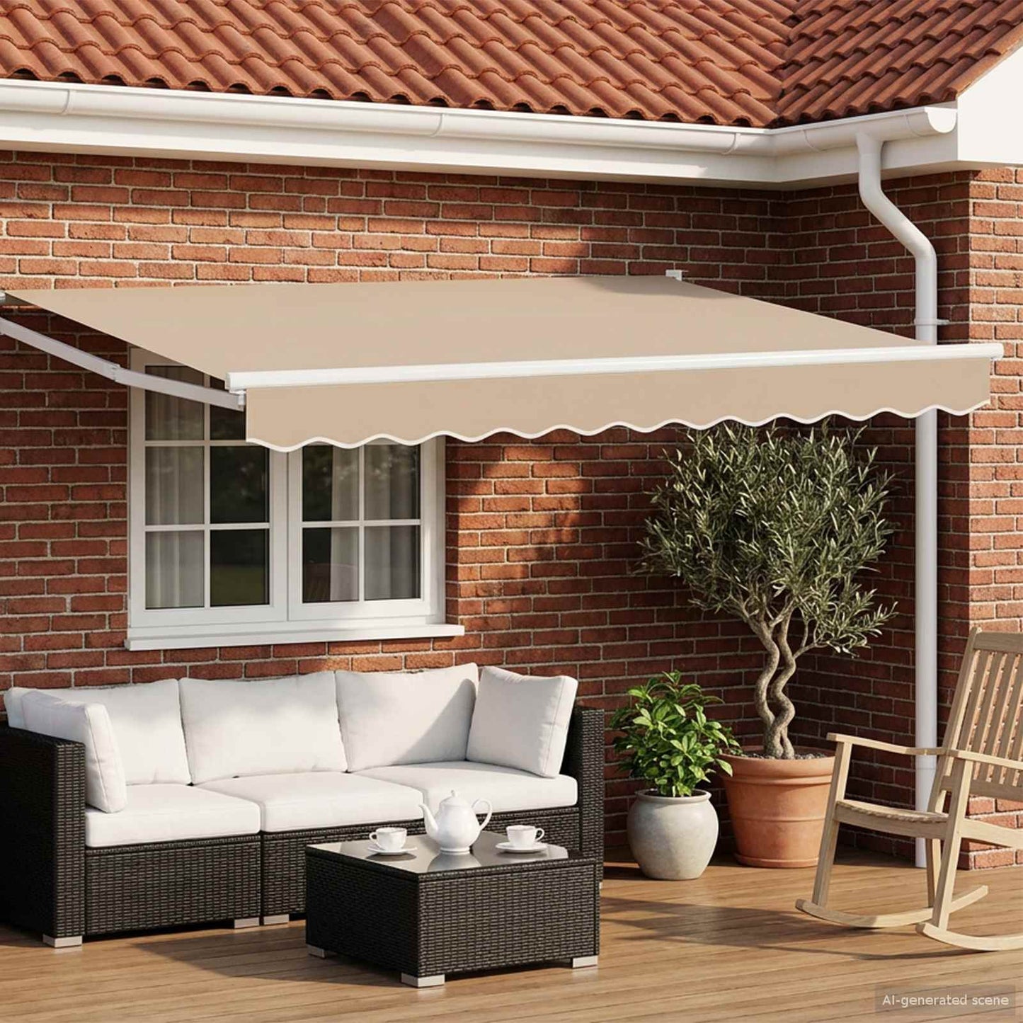 vidaXL Manual Retractable Awning with LEDs Beige and White 3.5 x 2 m