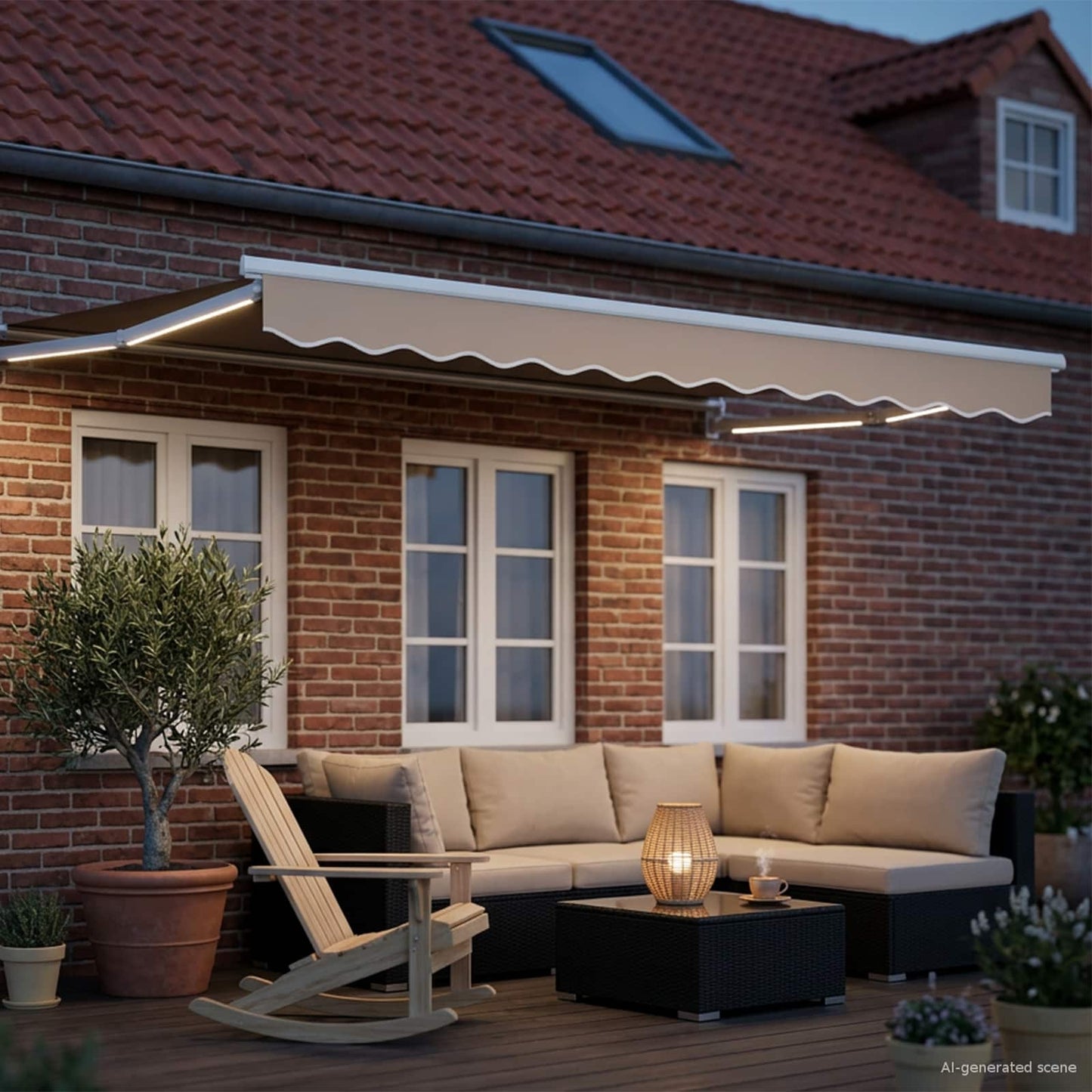 vidaXL Manual Retractable Awning with LEDs Beige and White 3.5 x 2 m