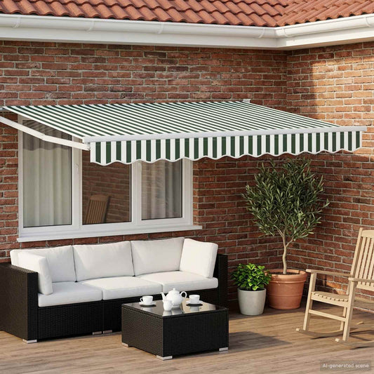 vidaXL Manual Retractable Awning with LEDs Green and White 3.5 x 2 m