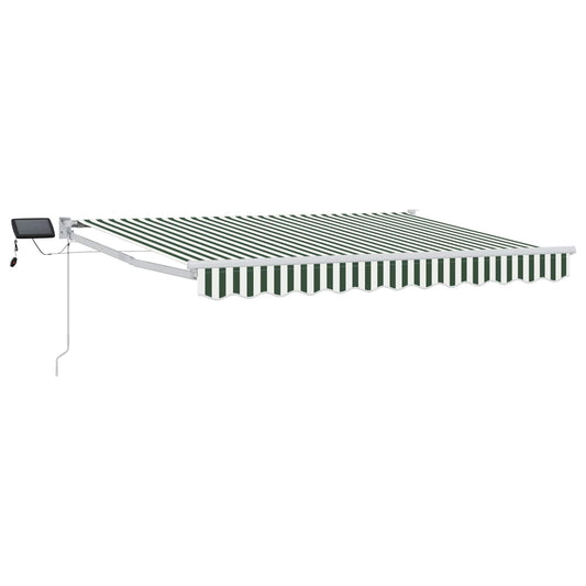 vidaXL Manual Retractable Awning with LEDs Green and White 3.5 x 2 m