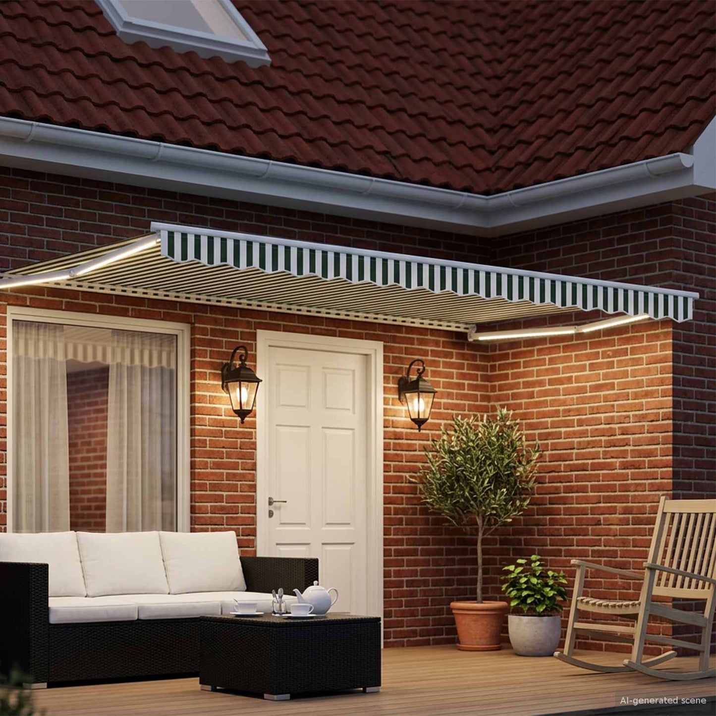 vidaXL Manual Retractable Awning with LEDs Green and White 4 x 2 m
