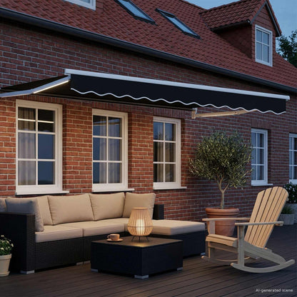 vidaXL Manual Retractable Awning with LEDs Black and White 3 x 2.5 m