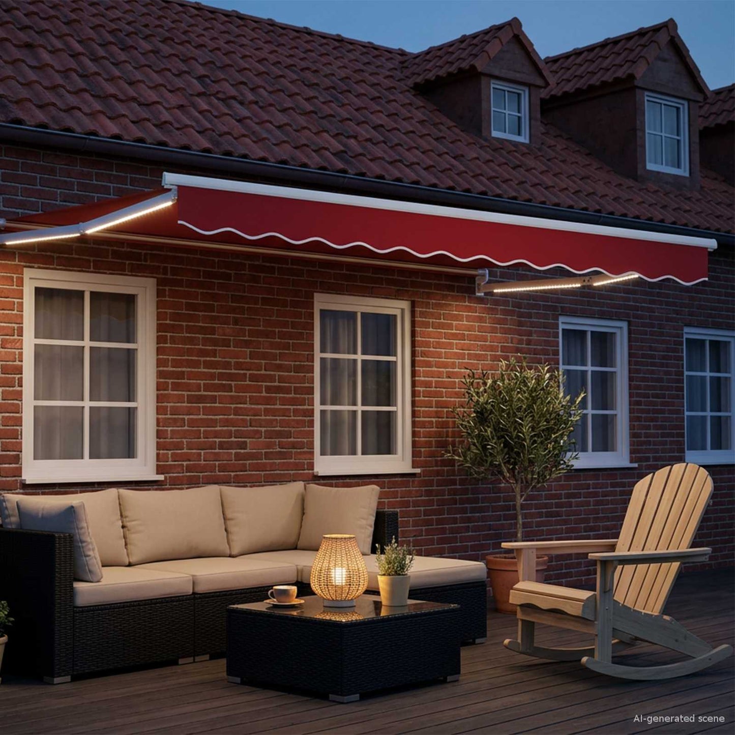 vidaXL Manual Retractable Awning with LEDs Red and White 3 x 2.5 m