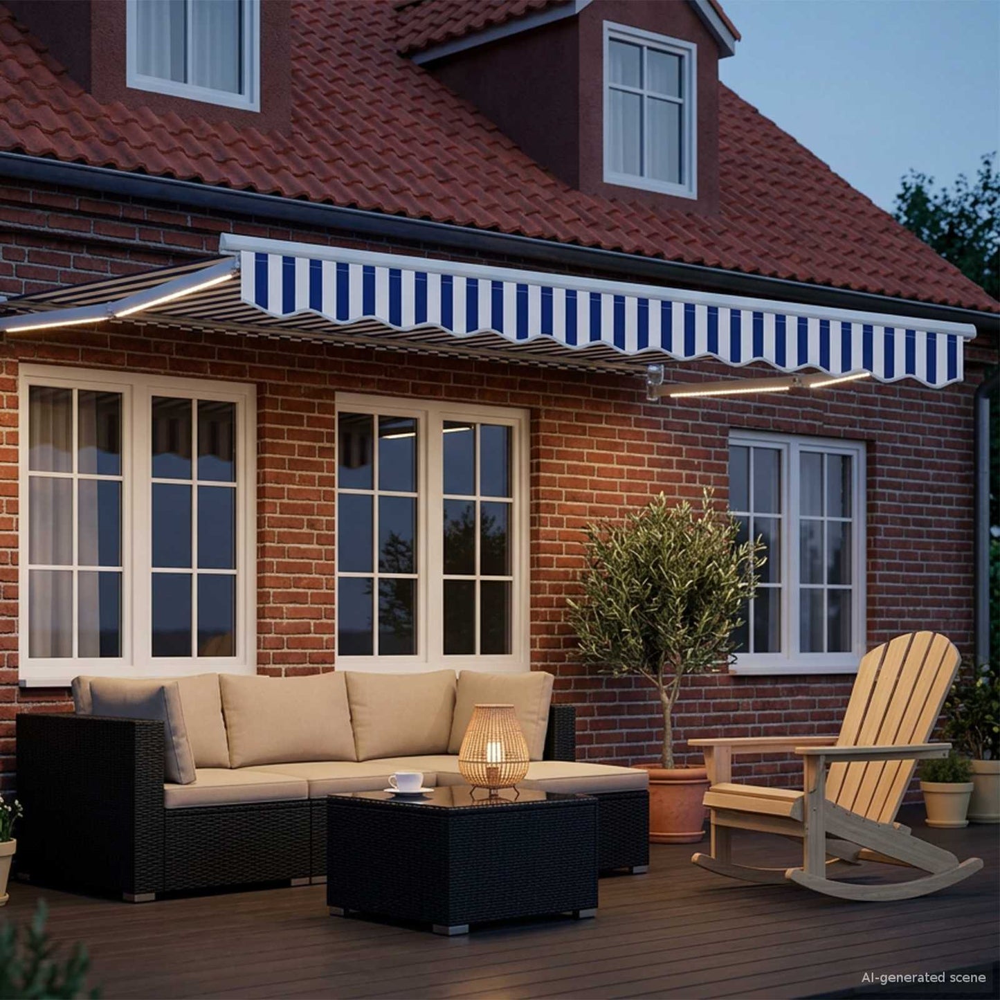 vidaXL Manual Retractable Awning with LEDs Blue and White 3.5 x 2.5 m