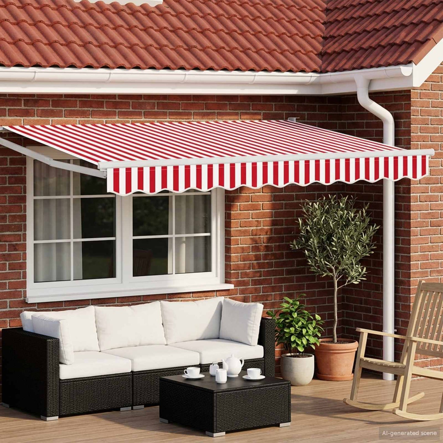 vidaXL Manual Retractable Awning with LEDs Red and White 3.5 x 2.5 m