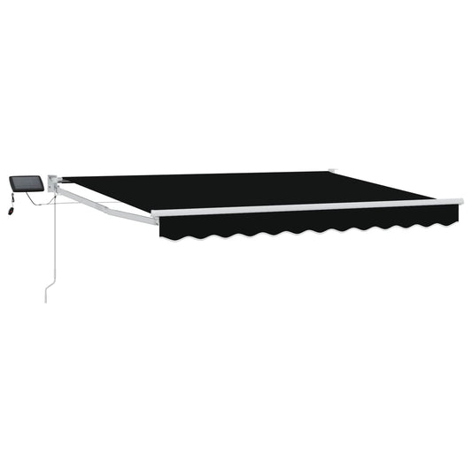 vidaXL Manual Retractable Awning with LEDs Black and White 3.5 x 2.5 m