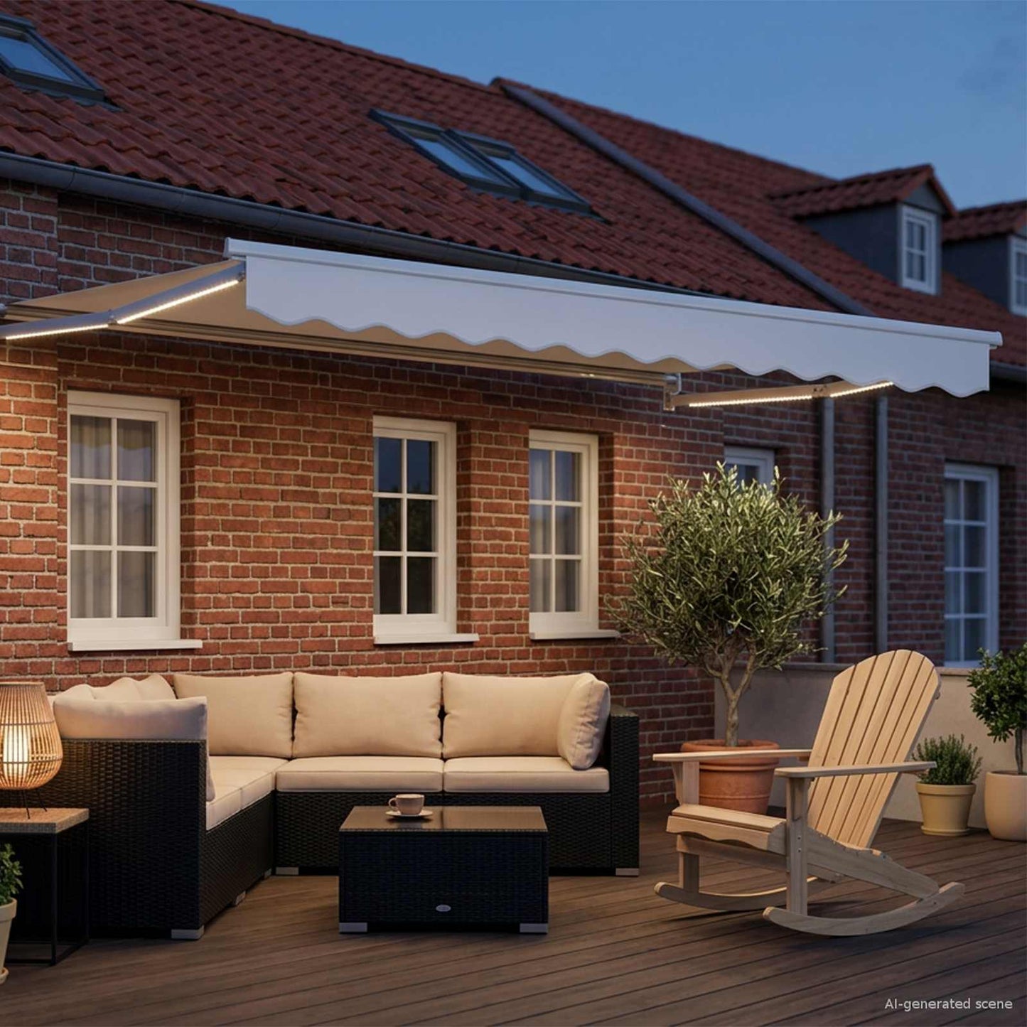 vidaXL Manual Retractable Awning with LEDs White 3.5 x 2.5 m