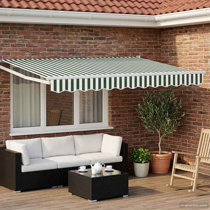vidaXL Manual Retractable Awning with LEDs Green and White 3.5 x 2.5 m