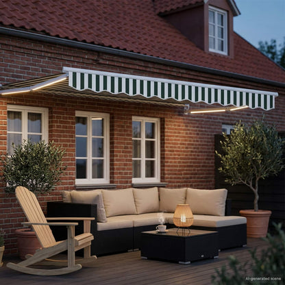 vidaXL Manual Retractable Awning with LEDs Green and White 3.5 x 2.5 m