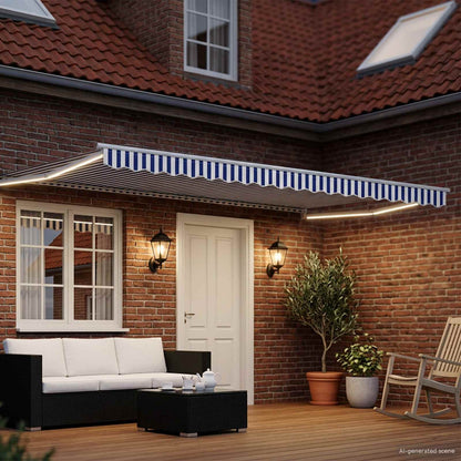 vidaXL Manual Retractable Awning with LEDs Blue and White 4 x 3 m