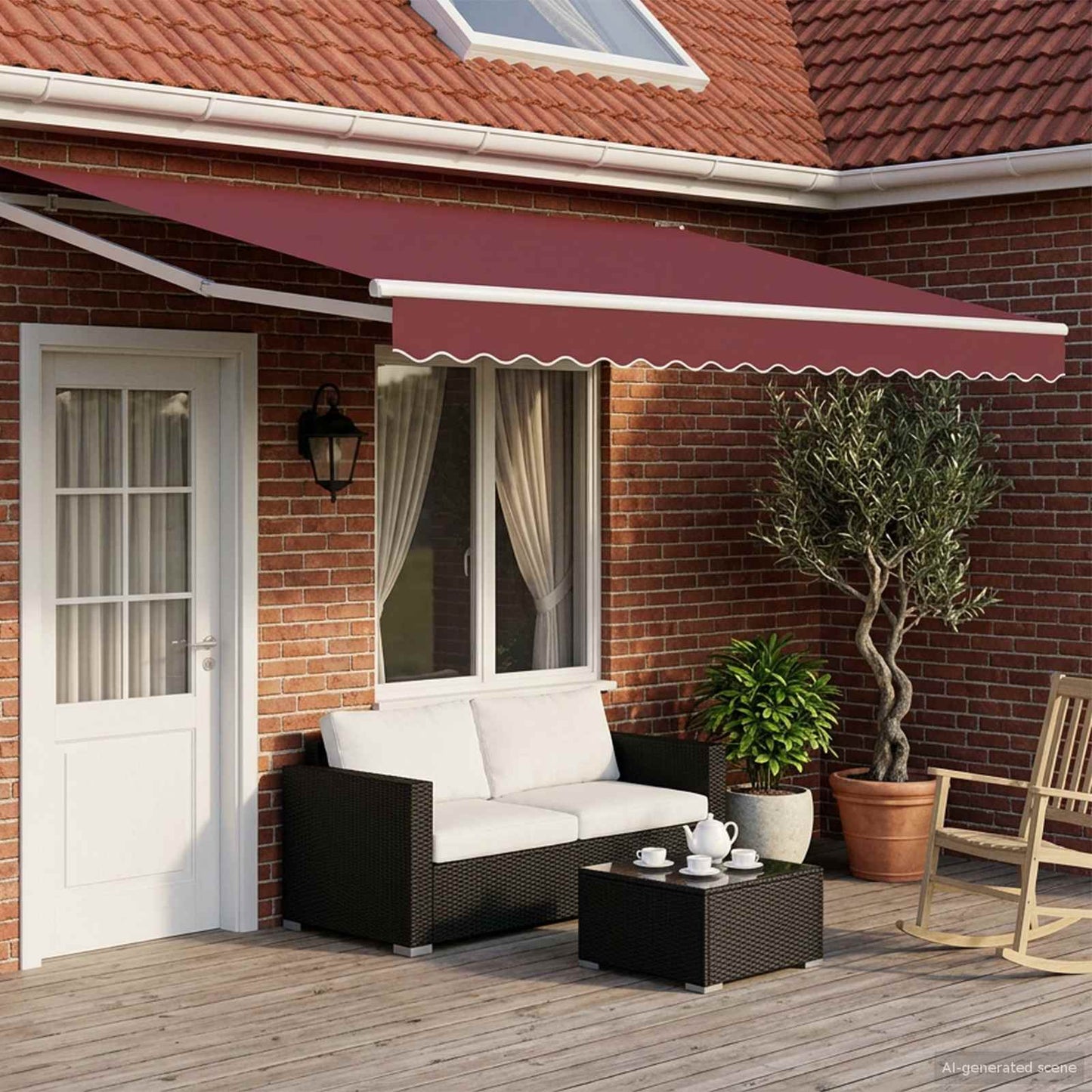 vidaXL Manual Retractable Awning with LEDs Burgundy and White 4 x 3 m