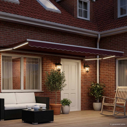 vidaXL Manual Retractable Awning with LEDs Burgundy and White 4 x 3 m
