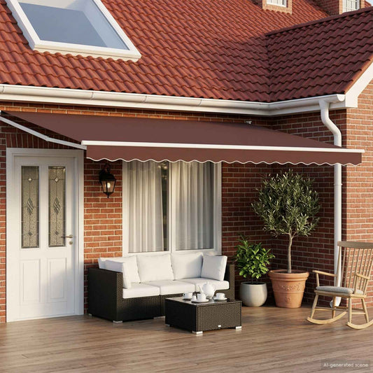 vidaXL Manual Retractable Awning with LEDs Brown and White 4 x 3 m