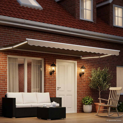 vidaXL Manual Retractable Awning with LEDs Beige and White 4 x 3 m