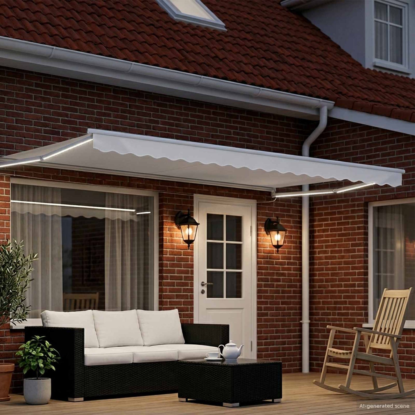 vidaXL Manual Retractable Awning with LEDs White 4 x 3 m