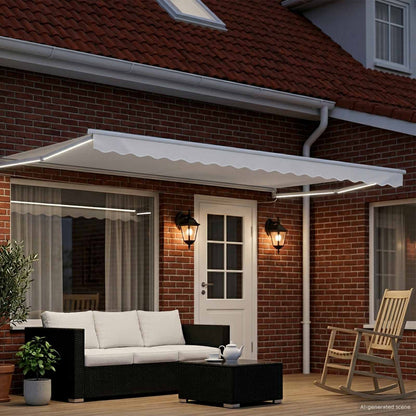 vidaXL Manual Retractable Awning with LEDs White 4 x 3 m