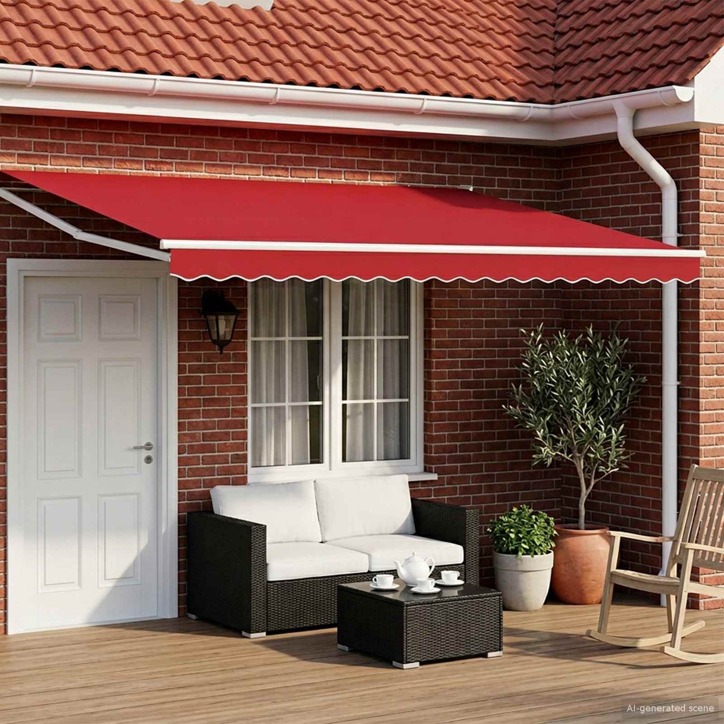 vidaXL Manual Retractable Awning with LEDs Red and White 4 x 3 m