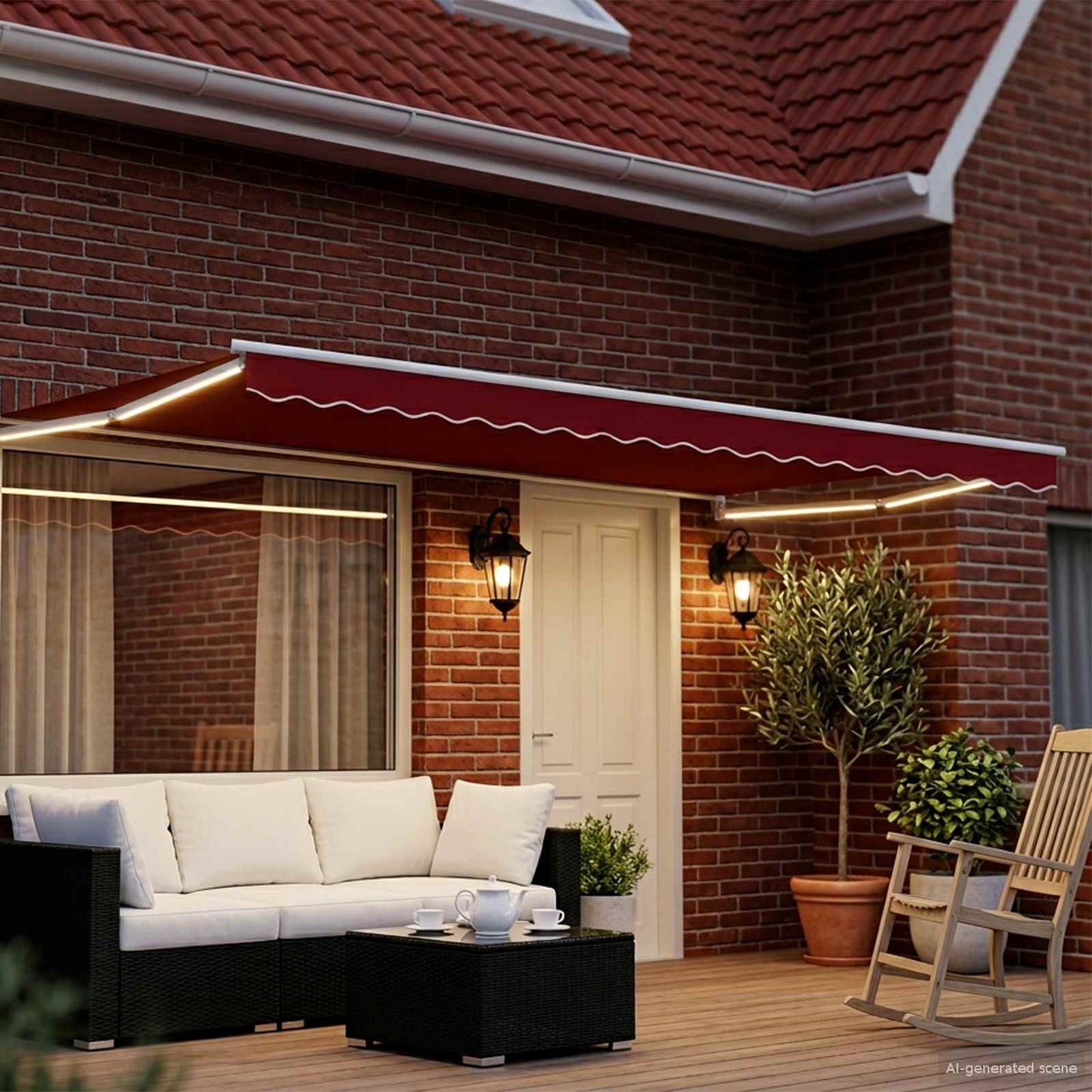vidaXL Manual Retractable Awning with LEDs Red and White 4 x 3 m