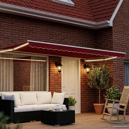 vidaXL Manual Retractable Awning with LEDs Red and White 4 x 3 m