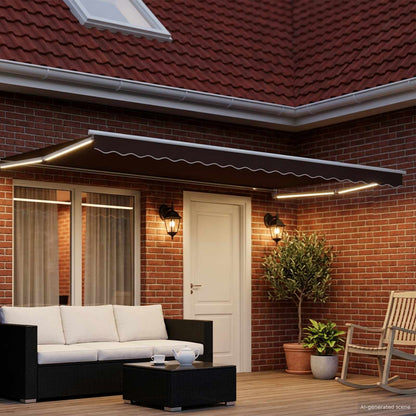 vidaXL Manual Retractable Awning with LEDs Brown and White 4.5 x 3 m