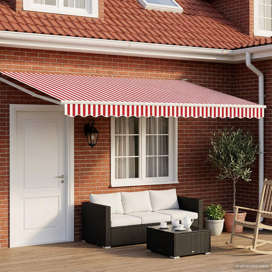 vidaXL Manual Retractable Awning with LEDs Red and White 4.5 x 3 m