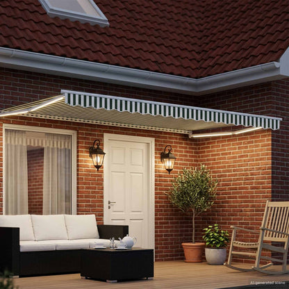 vidaXL Manual Retractable Awning with LEDs Green and White 4.5 x 3 m