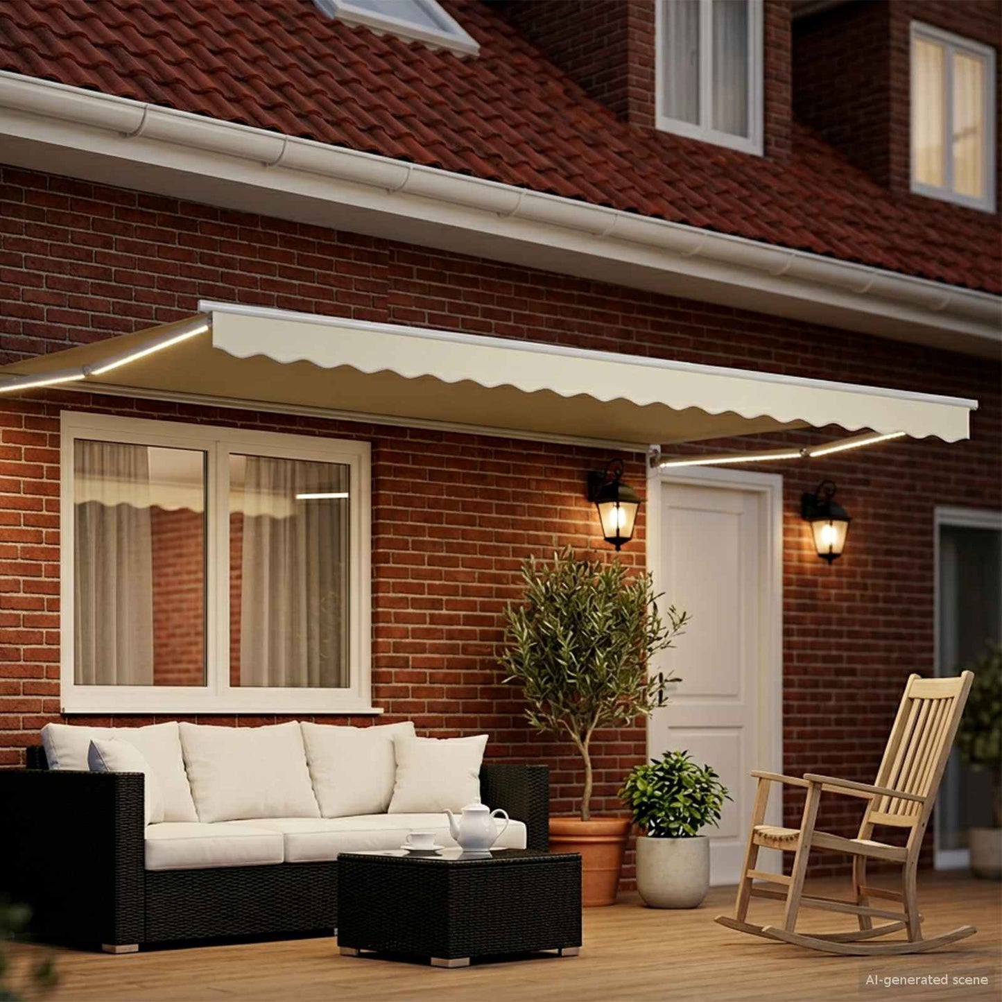 vidaXL Manual Retractable Awning with LEDs Cream and White 5 x 3 m